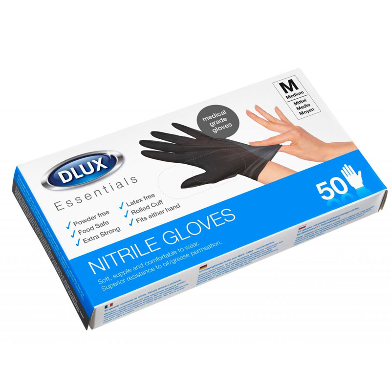 Dlux 2973 50x Nitrile Disposable Black Gloves Medium