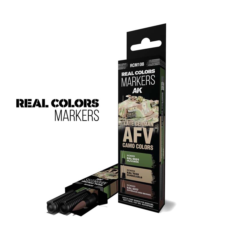 AK Interactive RCM108 Late German AFV Camo Colors - Set 3 Real Colors Markers