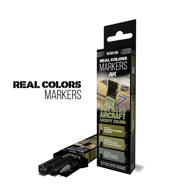 AK Interactive RCM109 WWII Allied Aircraft Cockpit Colors - Set 3 Real Colors Markers