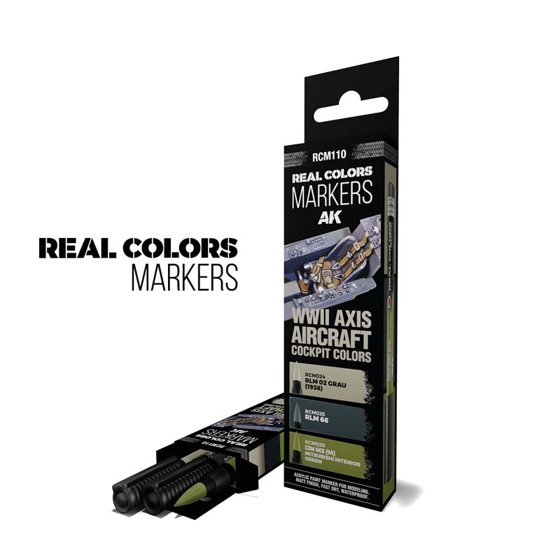 AK Interactive RCM110 WWII Axis Aircraft Cockpit Colors - Set 3 Real Colors Markers