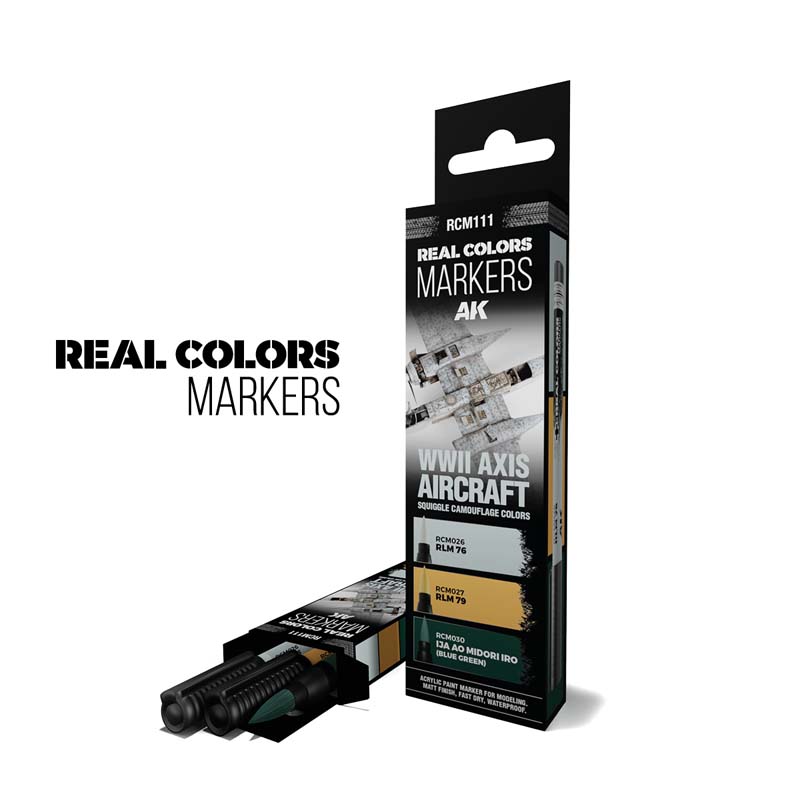 AK Interactive RCM111 WWII Axis Aircraft Squiggle Camouflage Colors - Set 3 Real Colors Markers