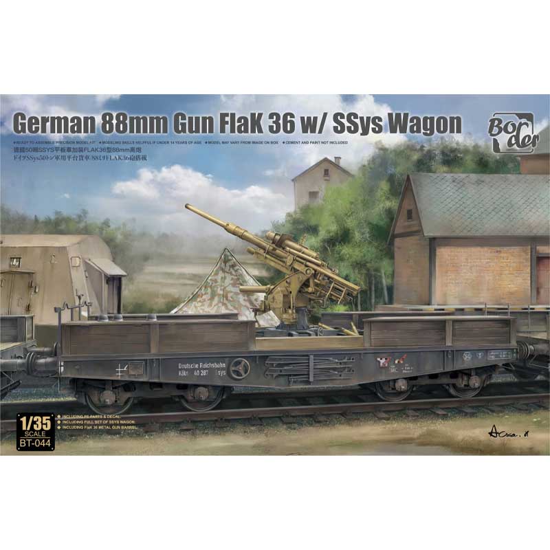 1/35 88mm Flak gun 36W on SSys railway flatbed Border Model BT-044