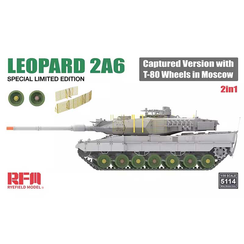 1/35 Leopard 2A6 Captured Version with T-80 Wheels in Moscow Rye Field Models 5114