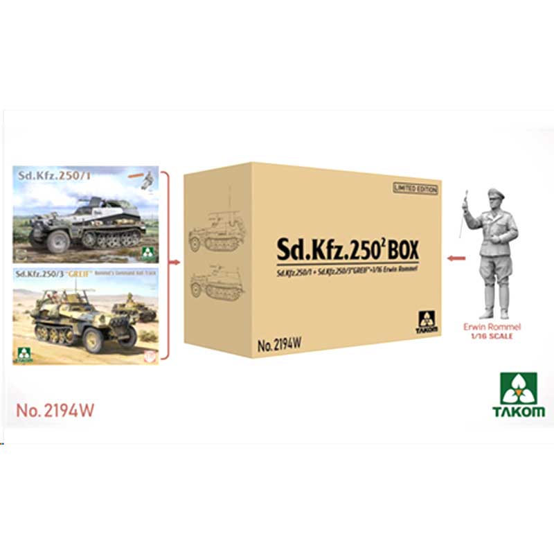 1/35 Sd.Kfz. 250 BIG BOX 2 kits & 1:16 Rommel figure Takom 02194W