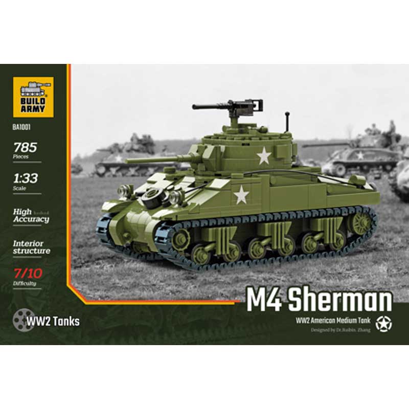 WWII M4 Sherman Tank 785pcs Build Army BA1001