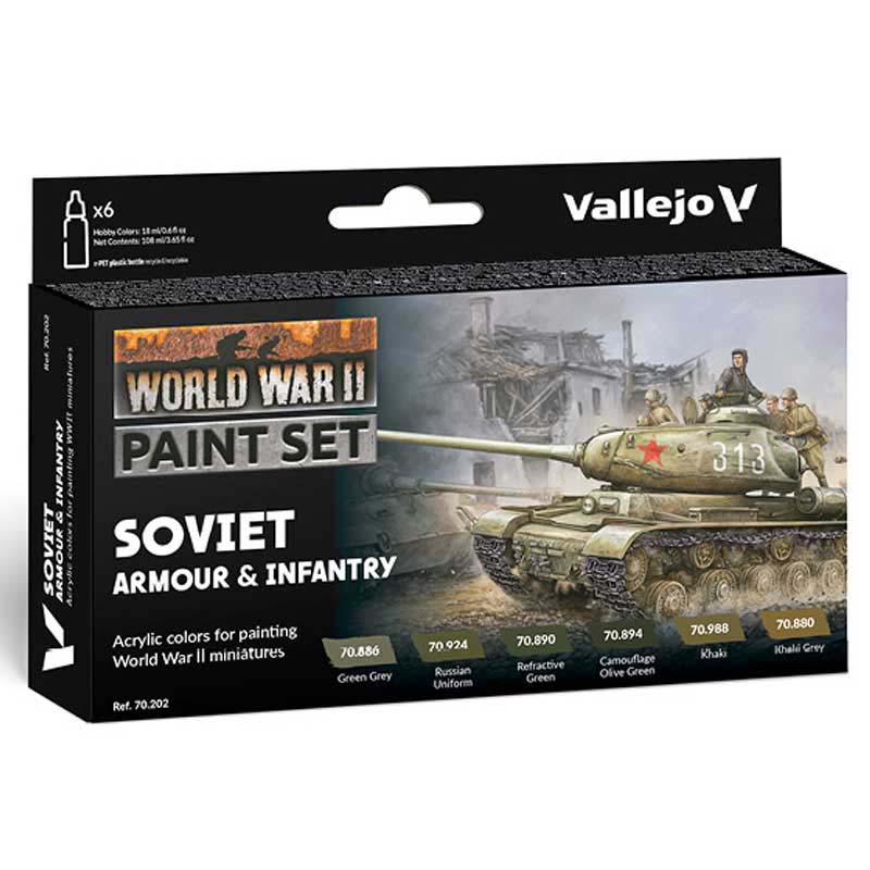 WWII Soviet Armour & Infantry Model Color Paint Set Vallejo 70.202