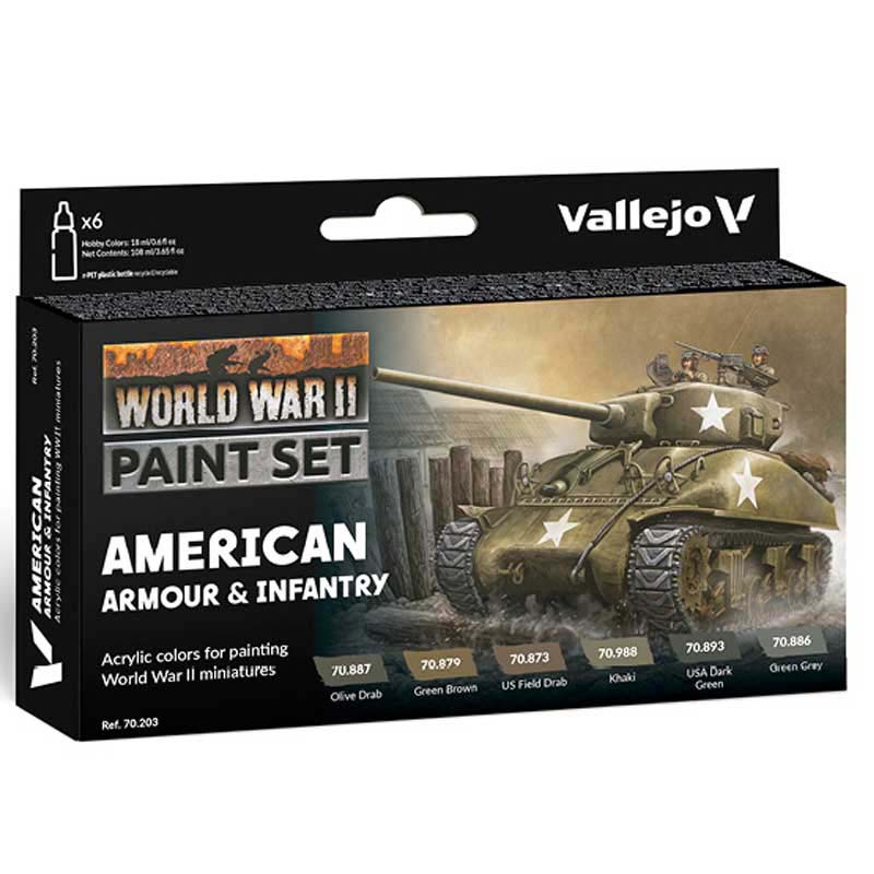 WWII American Armour & Infantry Model Color Paint Set Vallejo 70.203