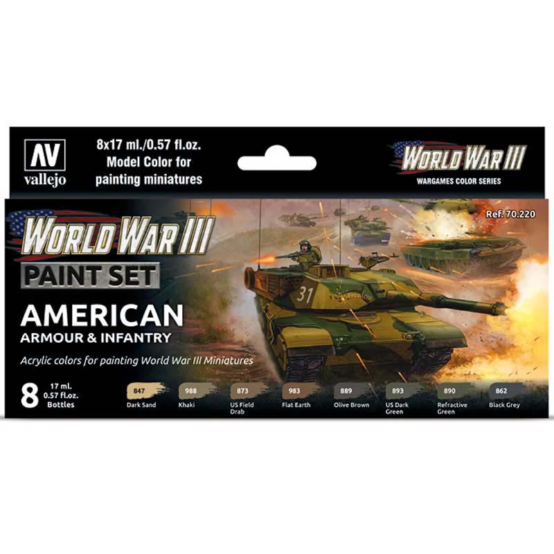 WWIII American Armour & Infantry Model Color Paint Set Vallejo 70.220