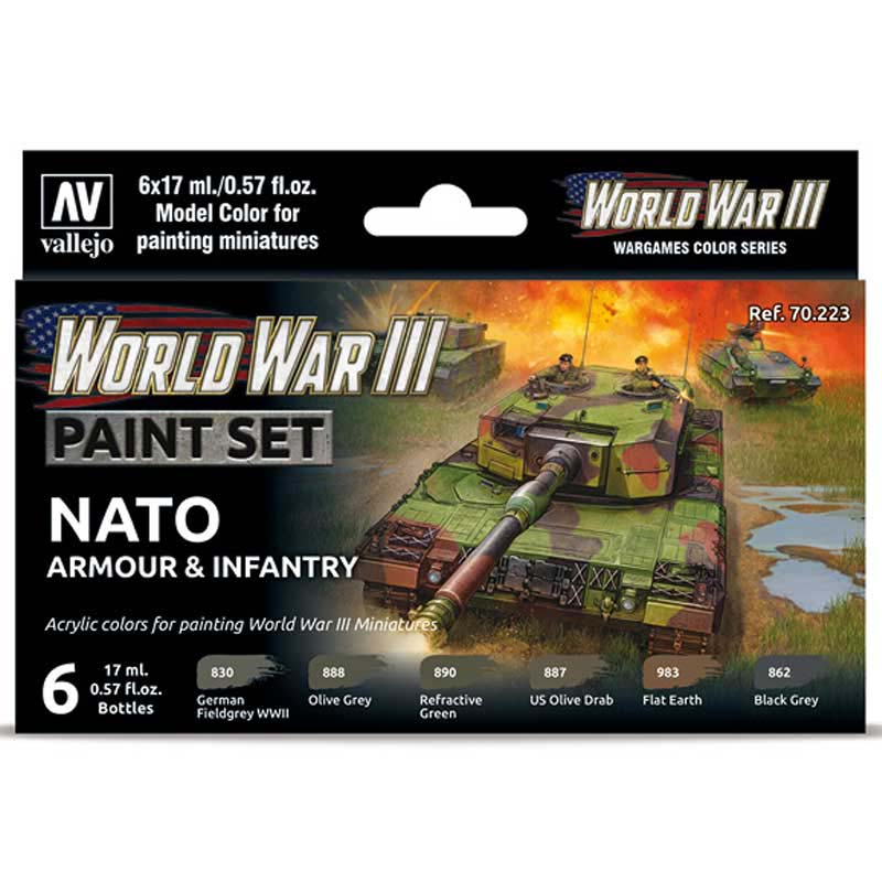 WWIII NATO Armour & Infantry Model Color Paint Set Vallejo 70.223