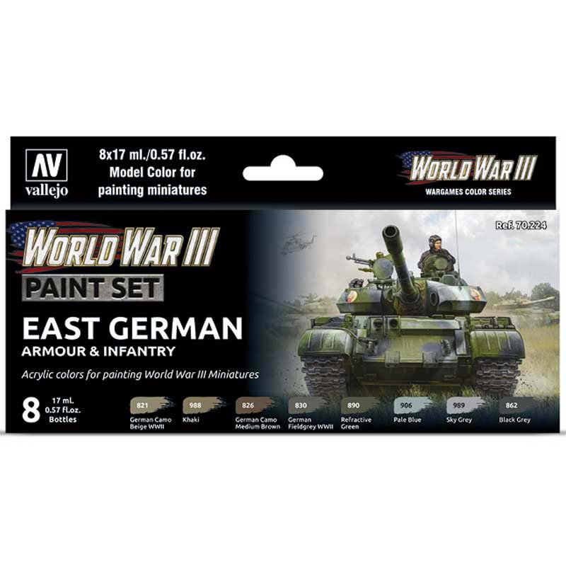 WWIII East German Armour & Infantry Model Color Paint Set Vallejo 70.224